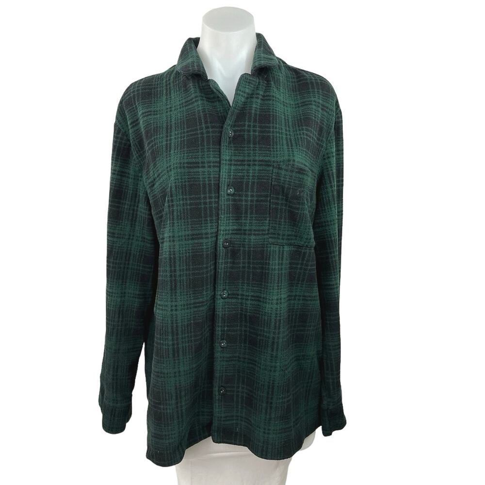Skims Women's Green Long Sleeve Button Up Plaid Sleep Flannel Shirt Top Size M